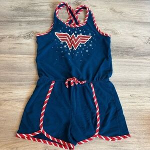 Wonder Woman Girls Blue Romper USA  colors size XL 14/16
